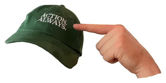 Hand pointing at a cap
